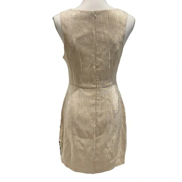 Ark & Co Gold Metallic Cocktail Dress with Black Stitched Polka Dot Design (M) - Picture 10 of 16